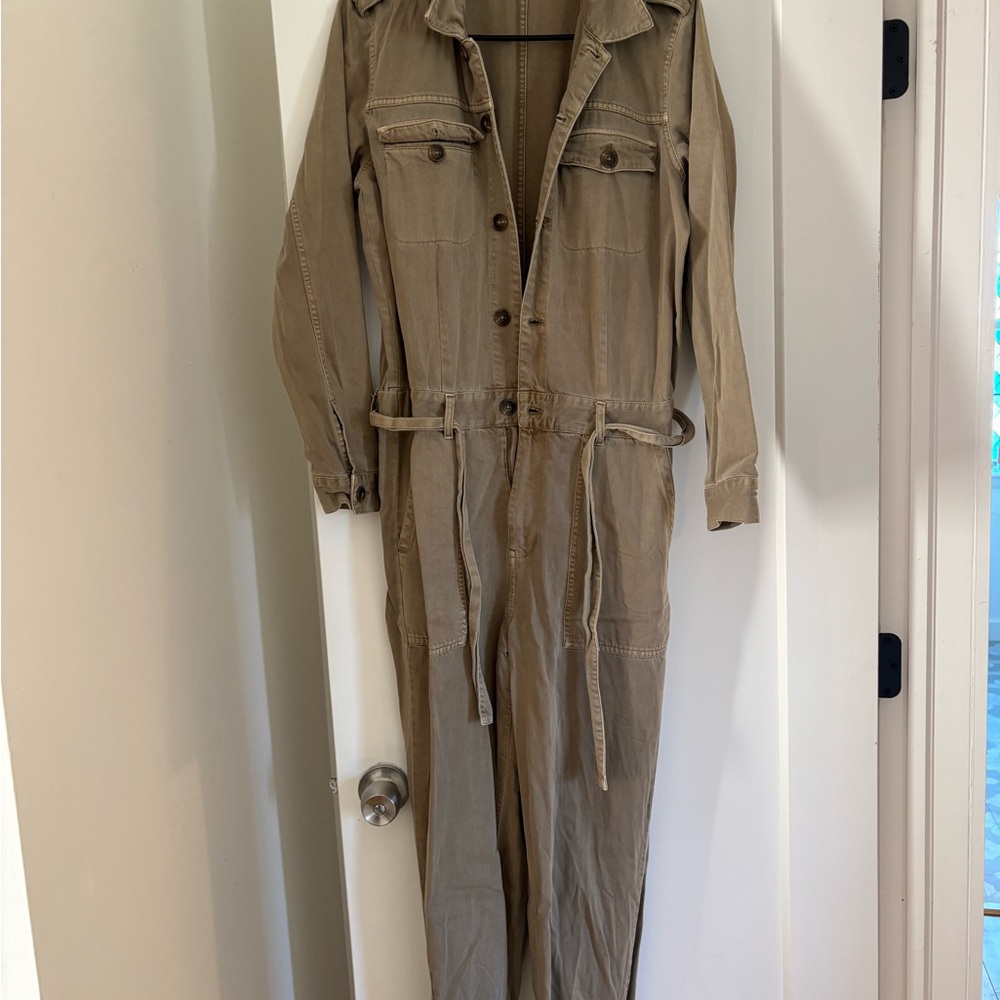 Lucky Brand Beige Button-Up Jumpsuit